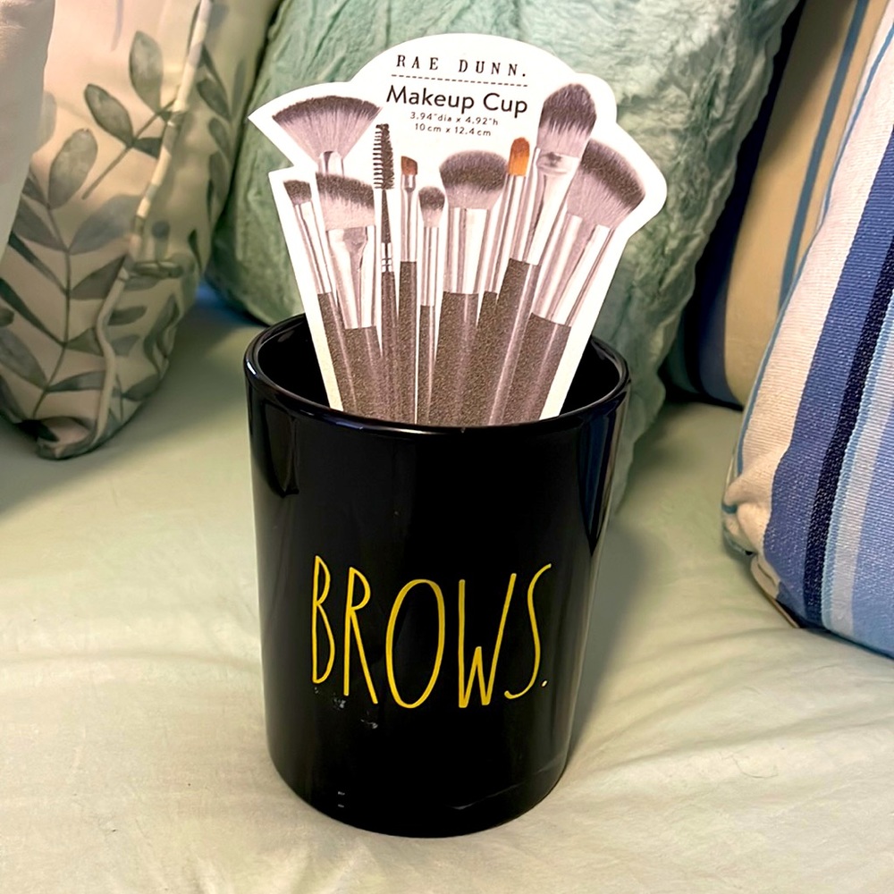 Rae Dunn, large makeup brush cup.  “BROWS”.